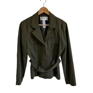 Jessica Howard Petite Belted Blazer Jacket Career Olive‎ Green 10P vintage